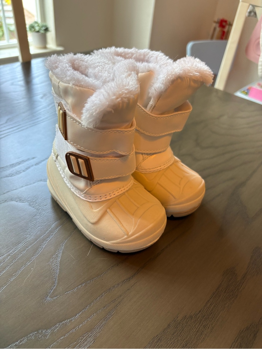 Toddler Cream Faux-Fur Winter Boots with Easy Hook-and-Loop Straps